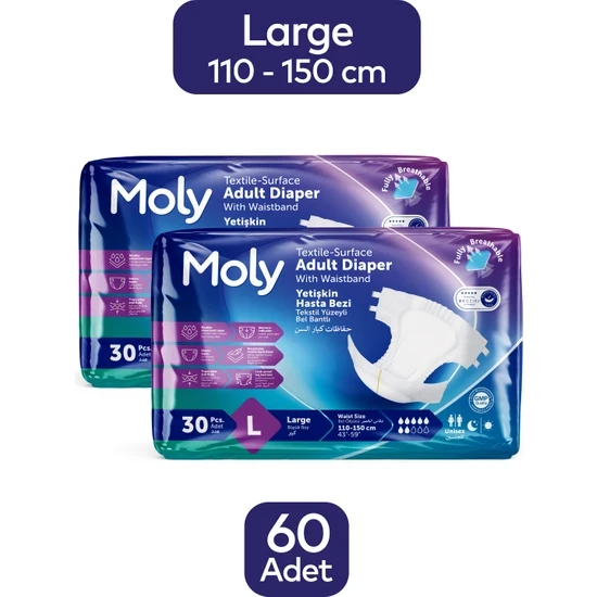 Moly Belbantlı Büyük Boy (L) 30'lu 2 Adet Yetişkin Hasta Bezi ürün görseli 1