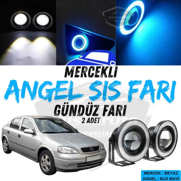Opel Astra G 1998-2004 Uyumlu Üniversal Mercekli Angel Sis Farı Metal Su Geçirmez 76 mm Buz Mavi Halkalı Gündüz Farı Angel Eyes 2 Adet ürün görseli 1