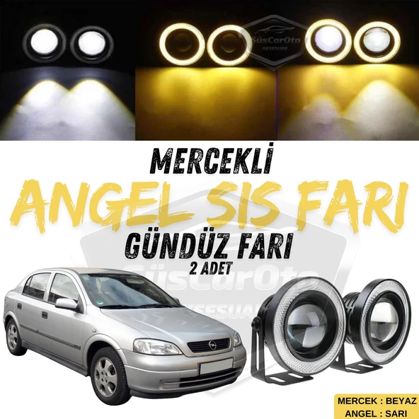 Opel Astra G 1998-2004 Uyumlu Üniversal Mercekli Angel Sis Farı Metal Su Geçirmez 76 mm Sarı Halkalı Gündüz Farı Angel Eyes 2 Adet ürün görseli 1