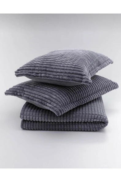 Merinos Modern Line 3 Parça Battaniye Seti Antrasit Renk ürün görseli 1