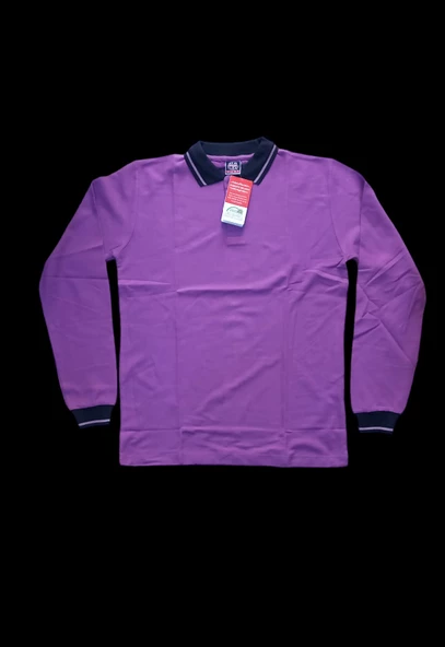 Polo Yaka Tişört çocuk uzun kol mor çizgi yaka Okul Tişört/t-shirt ürün görseli 1