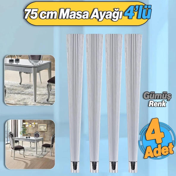 4 Adet Suit Masa Dresuar Ayağı 75 cm Plastik Gümüş Gri Ayak Mutfak Yemek Masası Mobilya Ayakları ürün görseli 1