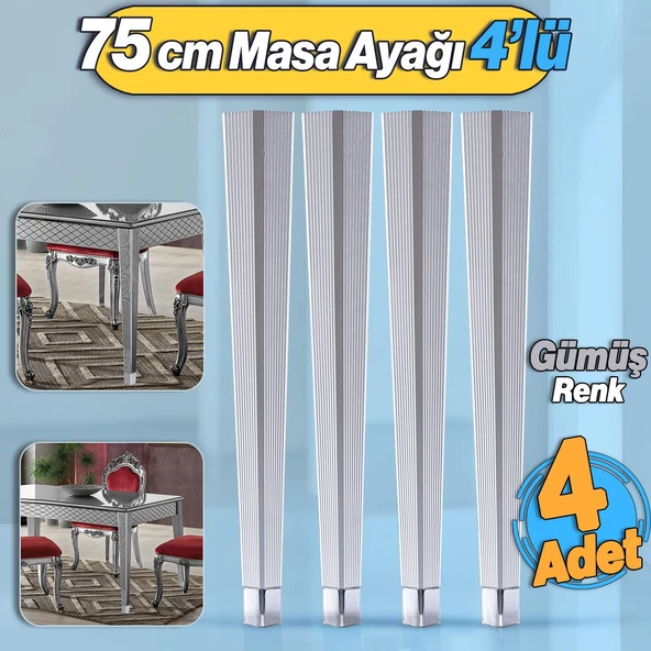 4 Adet Elit Plastik Masa Dresuar Ayağı 75 cm Gümüş Gri Ayak Mutfak Yemek Masası Mobilya Ayakları ürün görseli 1