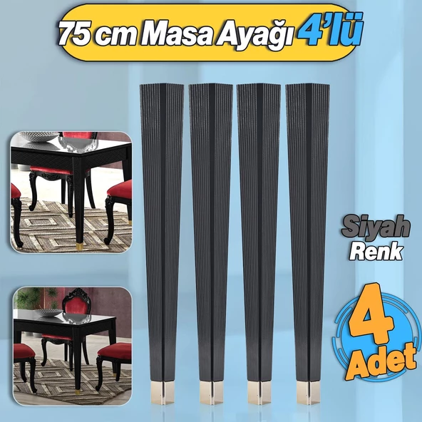 4 Adet Elit Masa Dresuar Ayağı 75 cm Plastik Siyah Ayak Mutfak Yemek Masası Mobilya Ayakları Siyah ürün görseli 1
