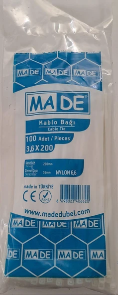 MADE KABLO BAĞI 3,6X200 mm BEYAZ 100 LÜ ürün görseli 1