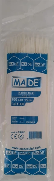 MADE KABLO BAĞI 3,6X300 mm BEYAZ 100 LÜ ürün görseli 1