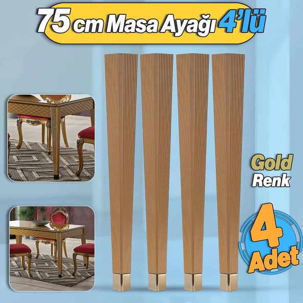 4 Adet Elit Plastik Masa Dresuar Ayağı 75 cm Gold Altın Ayak Mutfak Yemek Masası Mobilya Ayakları ürün görseli 1