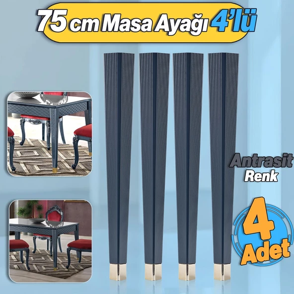 4 Adet Elit Masa Dresuar Ayağı 75 cm Plastik Antrasit Ayak Mutfak Yemek Masası Mobilya Ayakları ürün görseli 1