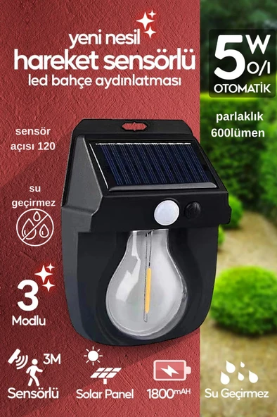 Güneş Enerjili Dekor Balkon Bahçe Aydınlatması Ampul Şeklinde Şık Led Loş Işık ürün görseli 1