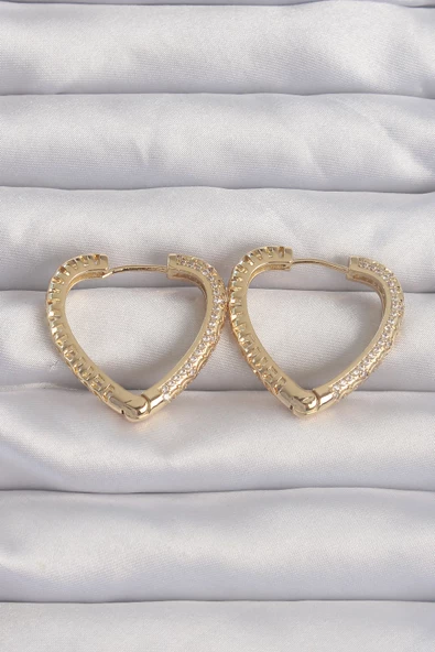 Pirinç Gold Renk Zirkon Taşlı Motifli Kalp Küpe TJ-BKP9285 ürün görseli 1