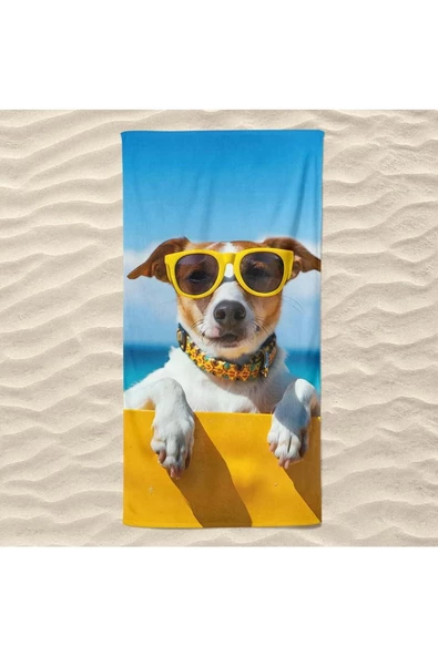 Gözlüklü Köpek Plaj Havlusu ürün görseli 1