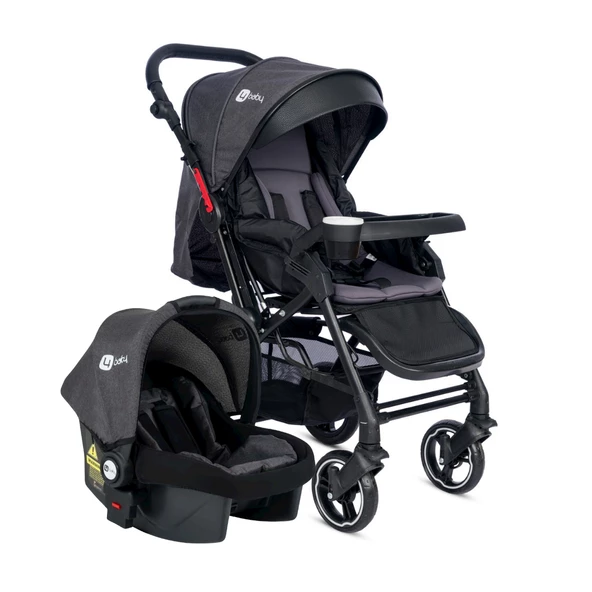 4 Baby Active Plus Siyah Travel Sistem Anakucaklı Bebek Arabası Antrasit ürün görseli 1
