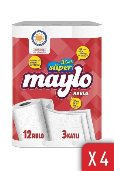 Maylo 3 Katlı Kağıt Havlu 4 x 12'li ürün görseli 1