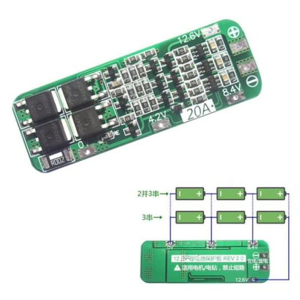 3S 20A 11.1V BMS Pil Koruma Balans Kartı 18650 lityum Li-ion Batarya ürün görseli 1