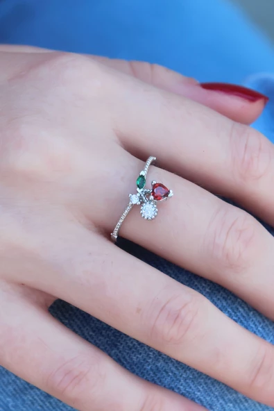 Gümüş Renk Kiraz Model Zirkon Taşlı Kadın Yüzük TJ-BYK2604 ürün görseli 1