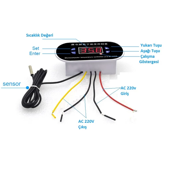 Yate10 W1308A 220V 10A -30+200C Termostat - Resim 3