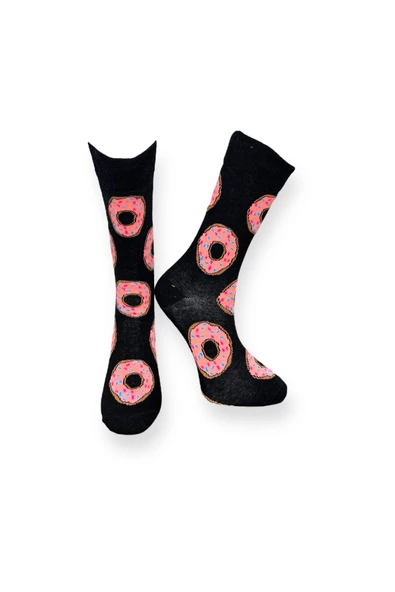 Me-vo Tekli Siyah Renkli Unisex Esnek Nem Alabilen Pamuklu Donut Desenli Soket Çorap ürün görseli 1