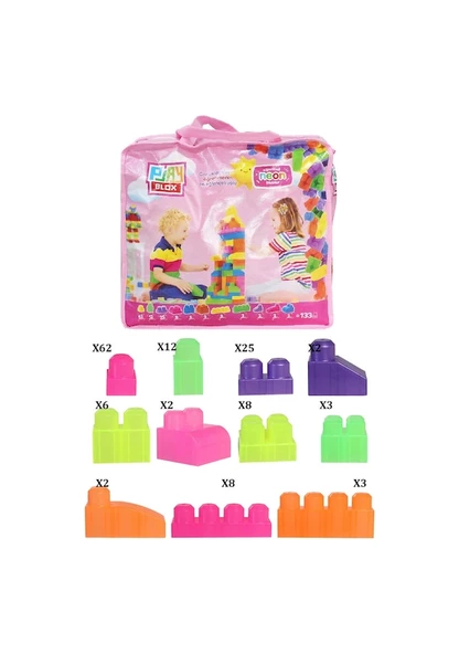 Asya Oyuncak Play Blox Yapı Oyuncakları Neon Renkli Bloklar Pembe Çantalı 133 Parça 2991 ürün görseli 1