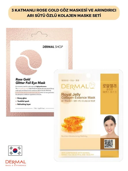 3 Katmanlı Rose Gold Göz Maskesi ve Arındırıcı Arı Sütü Özlü Kolajen Maske Seti 2 Adet ürün görseli 1