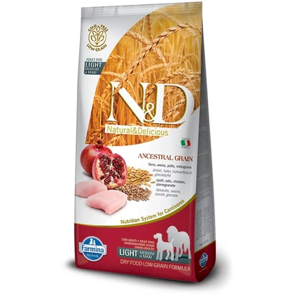 ND Düşük Tahıllı Light Medium Maxi Tavuklu Narlı Köpek Maması 2,5 Kg ürün görseli 1