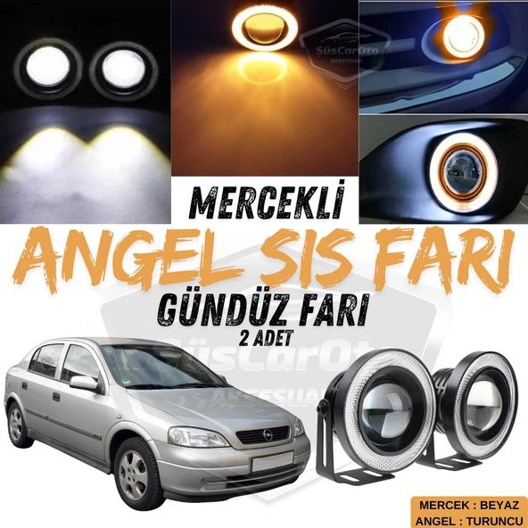 Opel Astra G 1998-2004 Uyumlu Üniversal Mercekli Angel Sis Farı Metal Su Geçirmez 76 mm Turuncu Halkalı Gündüz Farı Angel Eyes 2 Adet ürün görseli 1