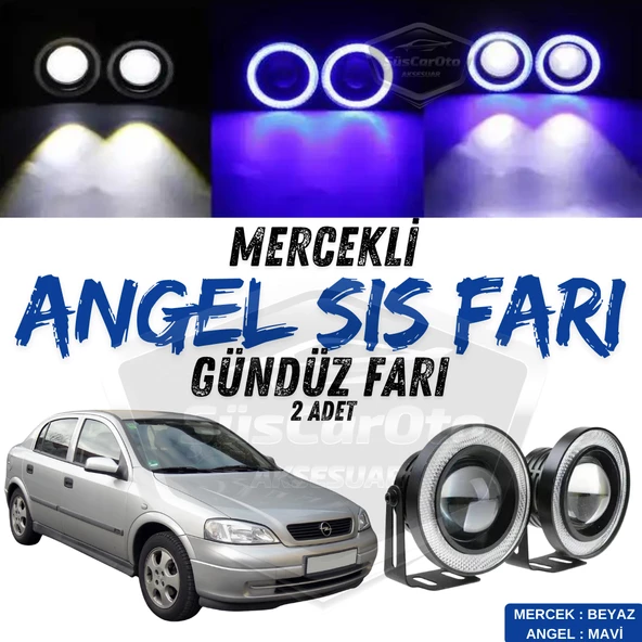 Opel Astra G 1998-2004 Uyumlu Üniversal Mercekli Angel Sis Farı Metal Su Geçirmez 76 mm Mavi Halkalı Gündüz Farı Angel Eyes 2 Adet ürün görseli 1