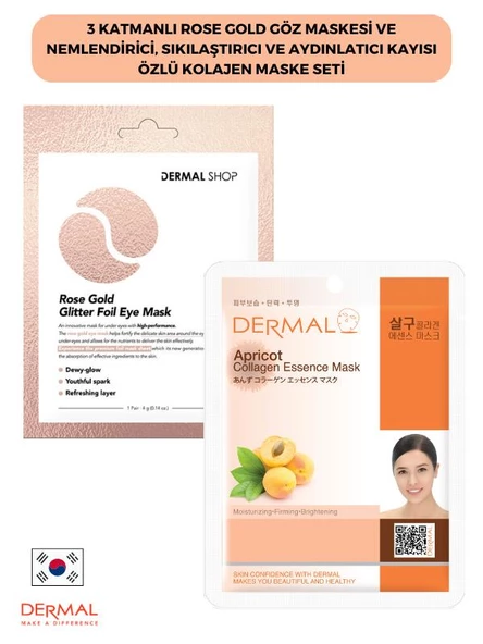 3 Katmanlı Rose Gold Göz Maskesi ve Nemlendirici, Sıkılaştırıcı Ve Aydınlatıcı Kayısı Özlü Kolajen Maske Seti ürün görseli 1