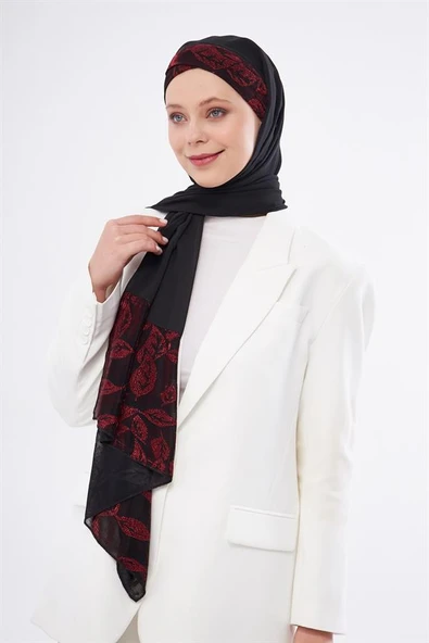 Bordo Çapraz Arkadan Bağlamalı Şal Şifon Çiçek Desenli 2330_16 ürün görseli 1