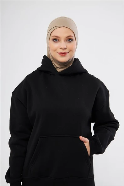 Bej Pratik Hazır Geçmeli Bone Viskon Çapraz Sporcu Hijab 2110_12 ürün görseli 1