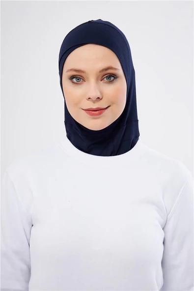 Lacivert Pratik Hazır Geçmeli Bone Viskon Çapraz Sporcu Hijab 2110_02 ürün görseli 1