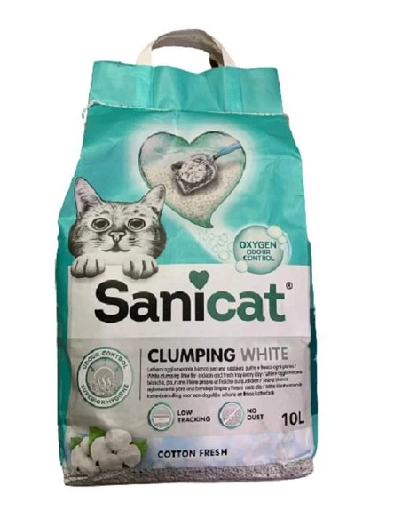 Sanicat Clumping White Cotton Fresh Oksijen Kontrol Kedi Kumu 10 Lt ürün görseli 1