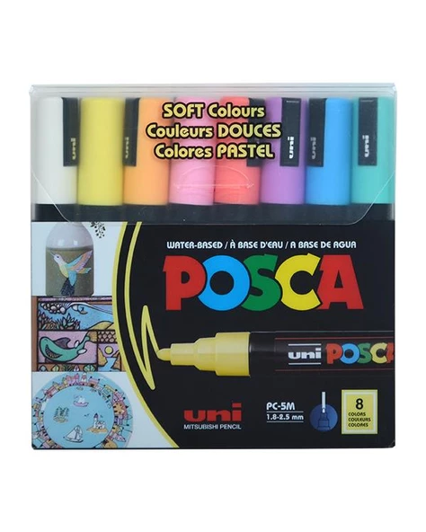 Uni Posca Su Bazlı Marker Seti 8li Soft Renkler 1.8 2.5mm PC5M ürün görseli 1