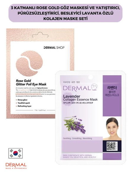 3 Katmanlı Rose Gold Göz Maskesi ve Yatıştırıcı, Pürüzsüzleştirici, Besleyici Lavanta Özlü Kolajen Maske Seti 2 Adet ürün görseli 1
