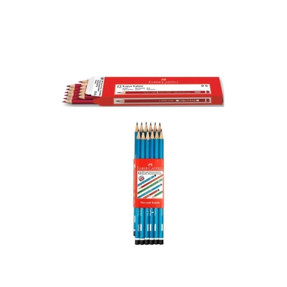 Faber-Castell Kurşun Kalem Köşeli Mercanlı -  12 Adet + 12 Adet Kırmızı Kopya Kalemi ürün görseli 1