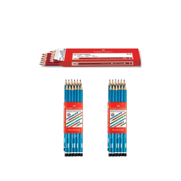 Faber-Castell Kurşun Kalem Köşeli Mercanlı -  24 Adet + 12 Adet Kırmızı Kopya Kalemi ürün görseli 1