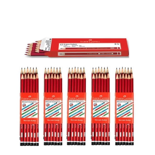 Faber-Castell Kurşun Kalem Köşeli Mercanlı -  60 Adet + 12 Adet Kırmızı Kopya Kalemi ürün görseli 1