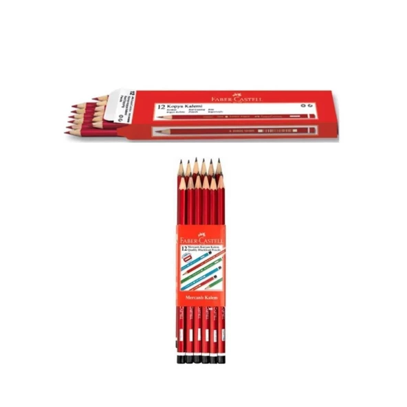 Faber-Castell Kurşun Kalem Köşeli Mercanlı -  12 Adet + 12 Adet Kırmızı Kopya Kalemi ürün görseli 1