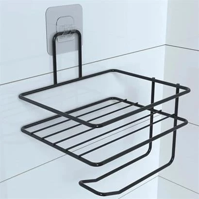 Tuvalet Kağıdı Tutacağı Siyah Modern Metal Tasarım Yapışkanlı Yedek Raf ürün görseli 1