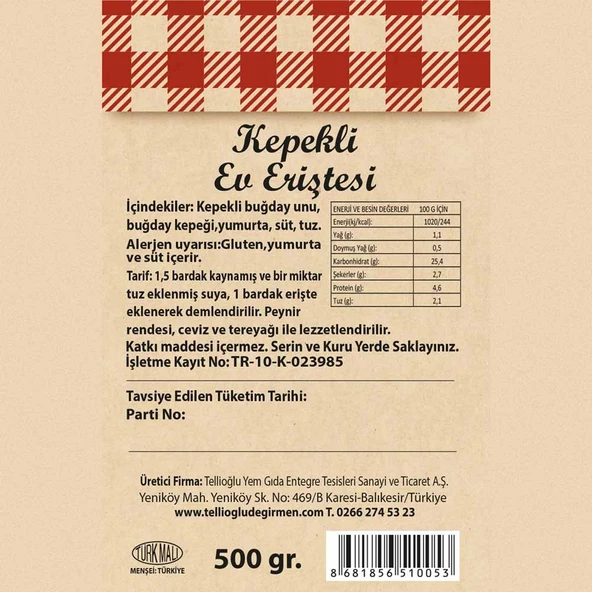 Kepekli Ev Eriştesi 500 Gr - Resim 2