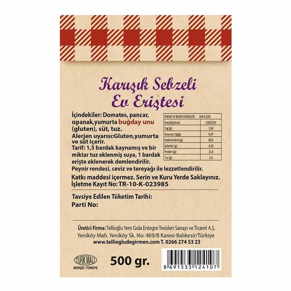 Karışık Sebzeli Ev Eriştesi 500 Gr - Resim 2