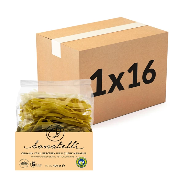 Organik Yeşil Mercimek Çubuk Makarna 400 Gr x 16'lı Paket ürün görseli 1