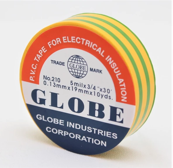 Globe Pvc Elektrik İzolasyon Bant "0.13X19X10Yards" (Sarı-Yeşil) (500'Lü 1 Koli) ürün görseli 1