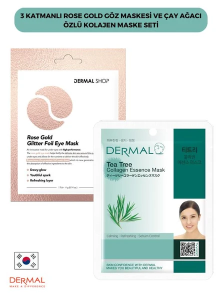 3 Katmanlı Rose Gold Göz Maskesi ve Çay Ağacı Özlü Kolajen Maske Seti 2 Adet ürün görseli 1