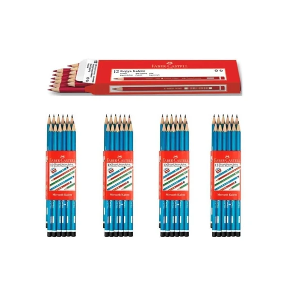Faber-Castell Kurşun Kalem Köşeli Mercanlı -  48 Adet + 12 Adet Kırmızı Kopya Kalemi ürün görseli 1