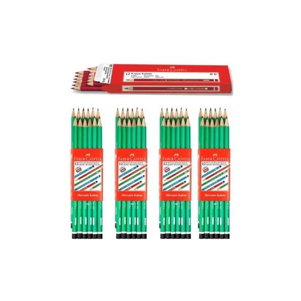 Faber-Castell Kurşun Kalem Köşeli Mercanlı -  48 Adet + 12 Adet Kırmızı Kopya Kalemi ürün görseli 1