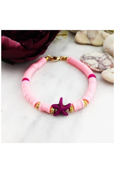 Deniz Yıldızı Kadın Pembe Fimo Bileklik ürün görseli 1