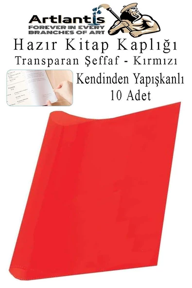 Hazır Kitap Kaplığı Şeffaf Buzlu Kırmızı 10 Adet 1 Paket Cırtlı Ayarlanabilir Kendinde Yapışkanlı Kaplık Okul Sınıf ürün görseli 1