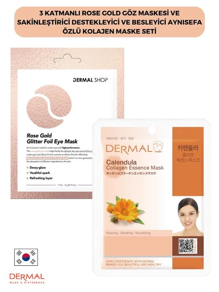 3 Katmanlı Rose Gold Göz Maskesi ve Sakinleştirici Destekleyici Ve Besleyici Aynısefa Özlü Kolajen Maske Seti 2 Adet ürün görseli 1
