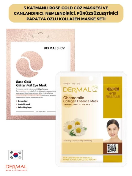 3 katmanlı Rose Gold Göz Maskesi ve Canlandırıcı, Nemlendirici, Pürüzsüzleştirici Papatya Özlü Kollajen Maske Seti 2 Adet ürün görseli 1