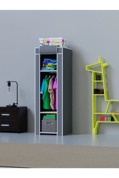 CimriKese 3 Bez Raflı, 40 cm Askılı, Plastik Profilli, Küçük Bez Dolap, Gardırop ürün görseli 1